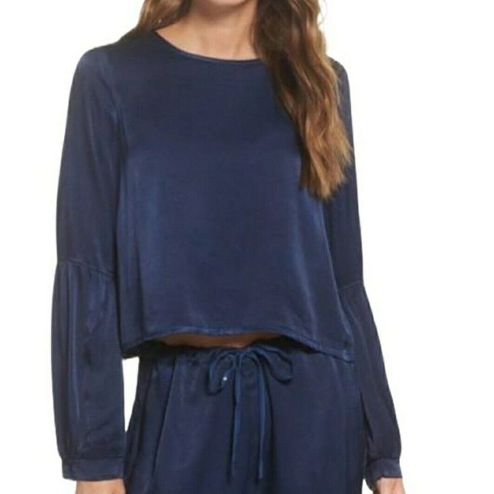 LACAUSA Belle Top Long Sleeve Blue Womens Medium NWT